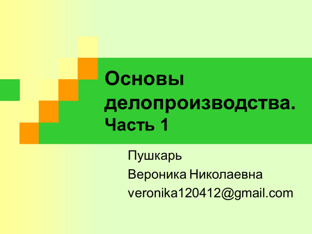 Основы делопроизводства. Часть 1 Пушкарь Вероника Николаевна veronika120412@gmail.com